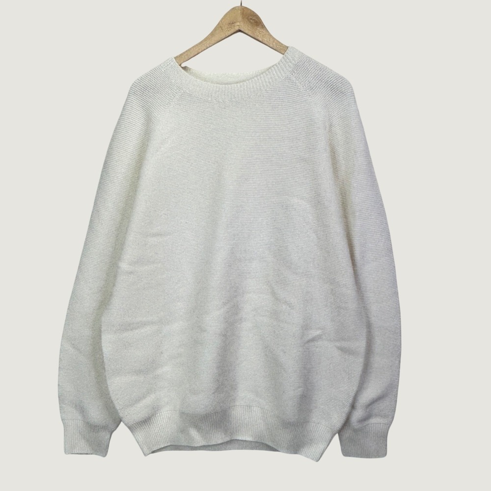 Uniqlo Crewneck Sweater XL White Cotton Blend Minimalist Raglan‎ Knit 464854